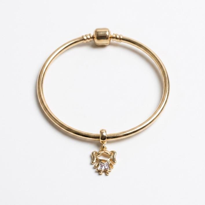 BERLOQUE PENDURADO BONECO MENINA COM ZIRCONIA CRISTAL- BANHADO A OURO 18K