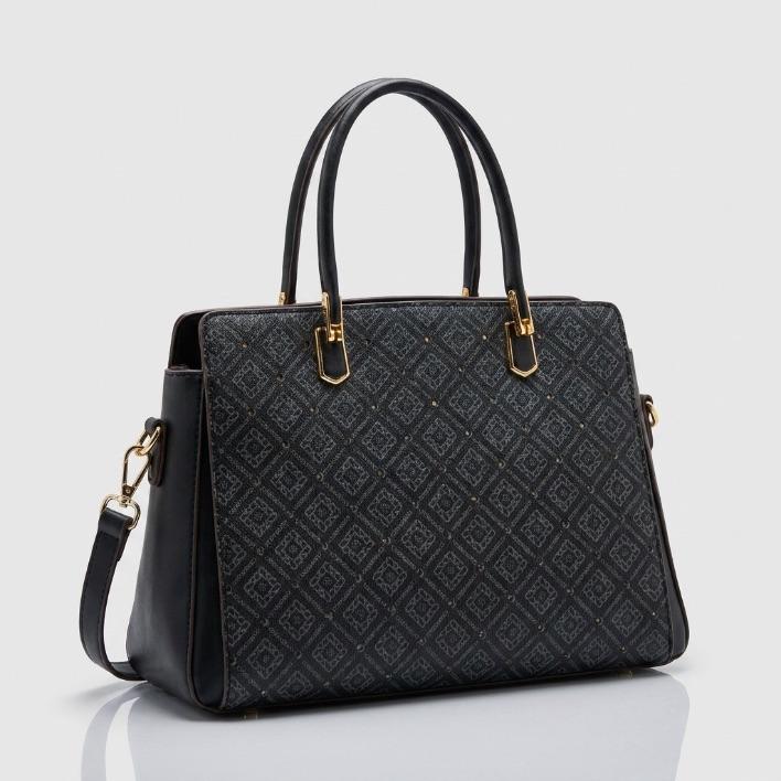 BOLSA PRETA MONOGRAMA COM ZIRCÔNIA + ALÇA REMOVIVEL E CHAVEIRO COPINHO CHENSON