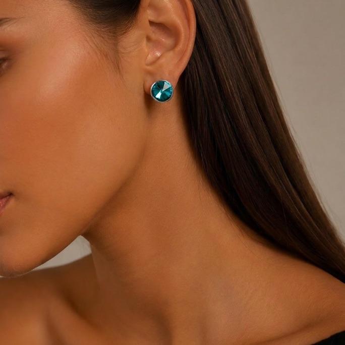 BRINCO PONTO DE LUZ REDONDO SEM GARRAS GRANDE AZUL- BANHADO A PRATA 925