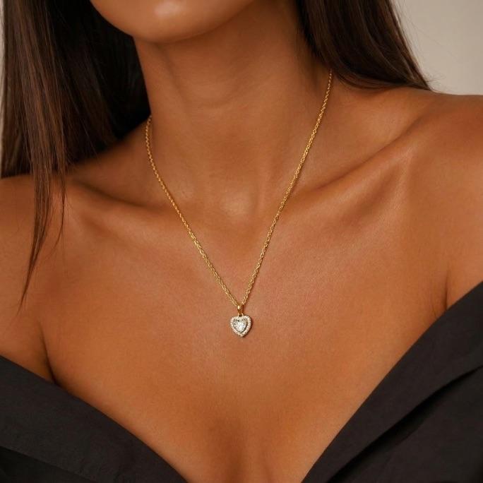 CORRENTE CORDÃO BAIANO COM CORAÇÃO EM MICRO ZIRCONIA CRISTAL    - BANHADO A OURO 18K
