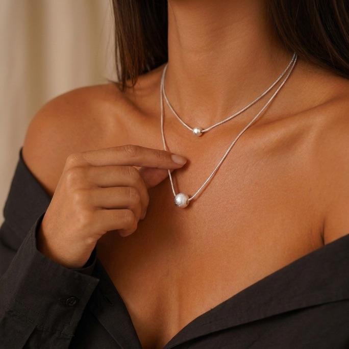 CORRENTE DUPLA COM BOLINHA FOSCA E EXTENSOR - BANHADO A RÓDIO BRANCO