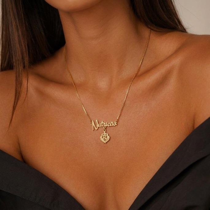 CORRENTE PROFISSÃO NUTRIÇÃO-  BANHADO A OURO 18K
