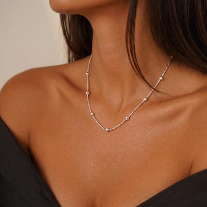 CORRENTE VENEZIANA COM BOLINHAS LISA E EXTENSOR  - BANHADO A PRATA 925