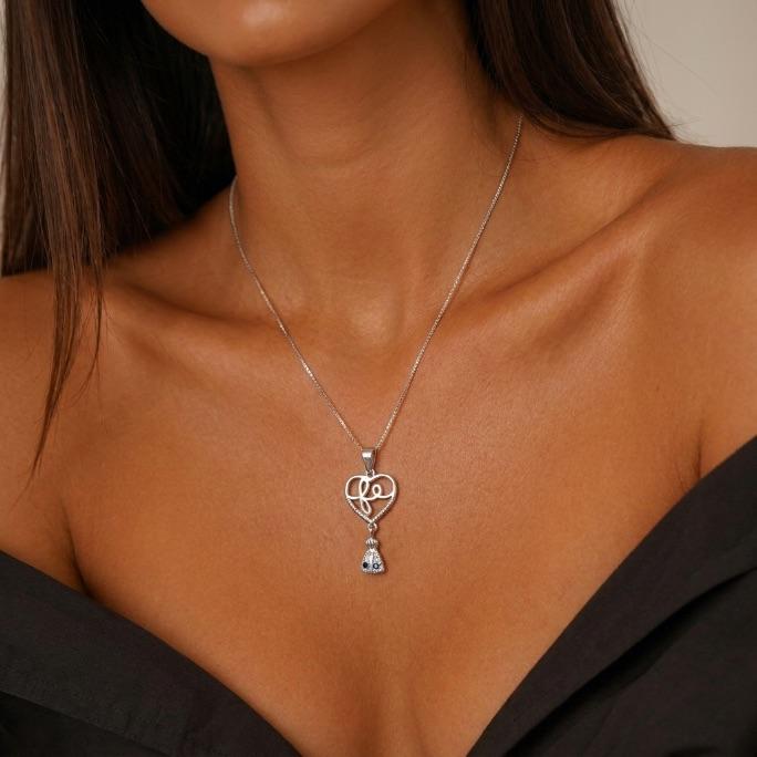CORRENTE VENEZIANA  COM CORAÇÃO FÉ E NOSSA SENHORA DE APARECIDA CRAVEJADA COM MICRO ZIRCÔNIA AZUL PENDURADA - BANHADO A PRATA 925