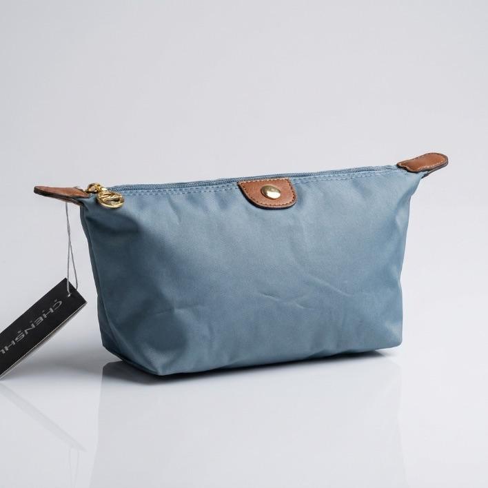 NECESSAIRE MÉDIA  AZUL COM MARROM LISA DE MICROFIBRA CHENSON