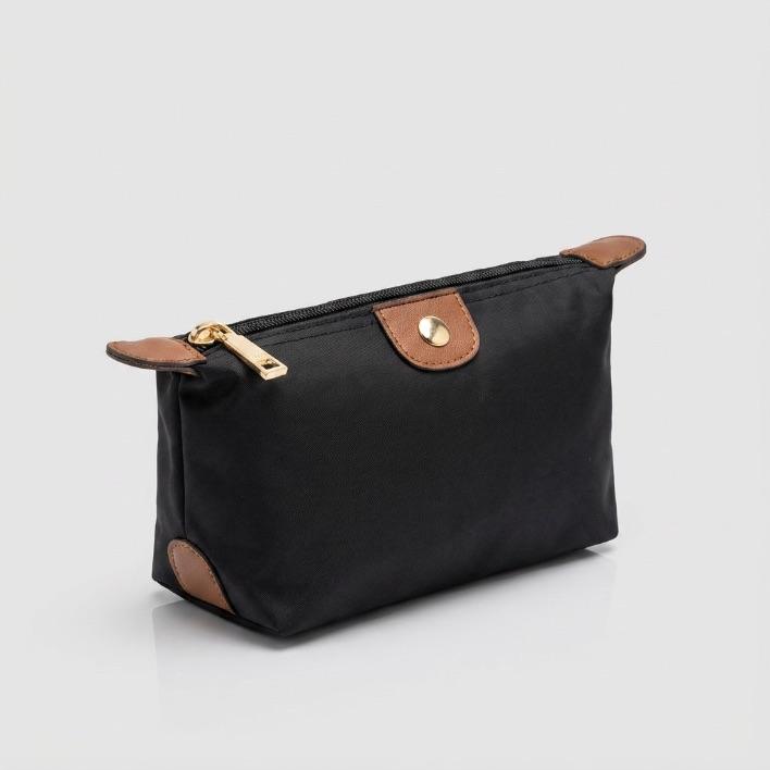 NECESSAIRE PEQUENA PRETO COM CARAMELO LISA DE MICROFIBRA CHENSON