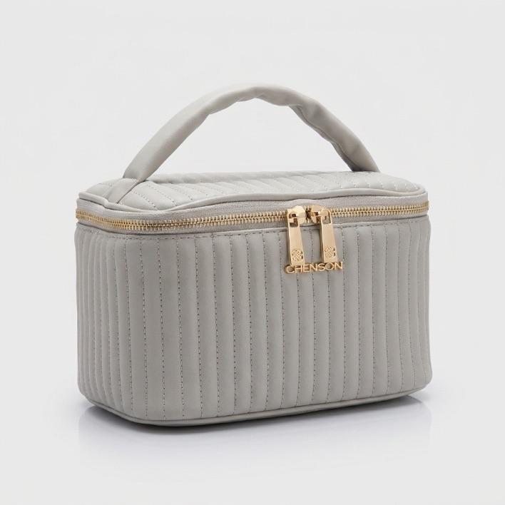 NECESSAIRE QUADRADA CINZA LISTRADA CHENSON