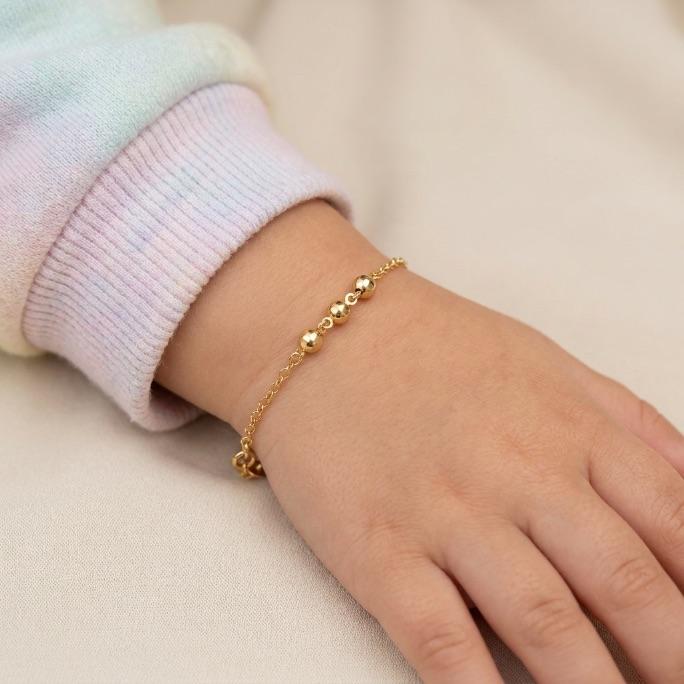 PULSEIRA ELO GRUMET COM 3 BOLAS ABAULADAS  LISAS  - BANHADO A OURO 18K