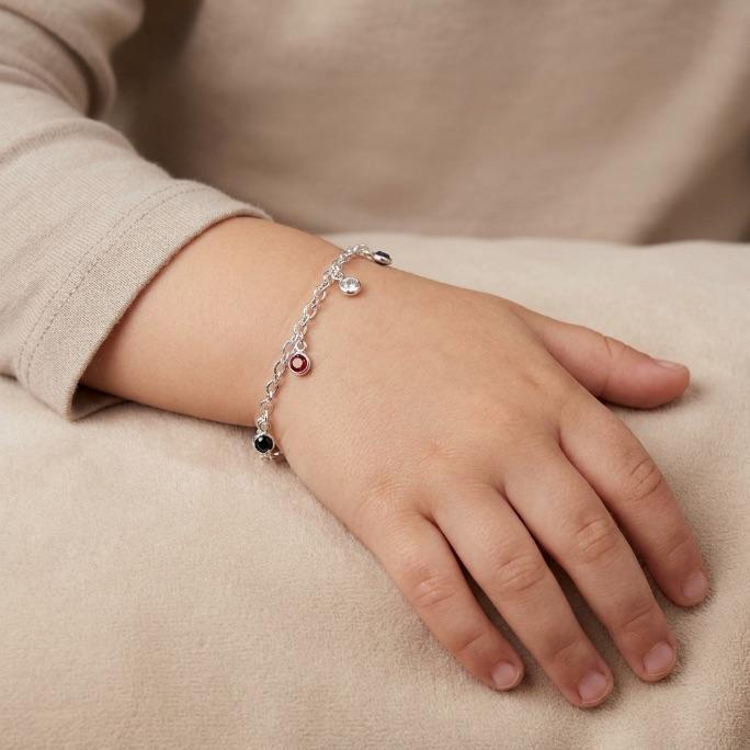 PULSEIRA INFANTIL ELO PORTUGUES FINO COM PENDURICALHO PONTO DE LUZ ZIRCÔNIA COLORIDA COM EXTENSOR- BANHADO A PRATA 925