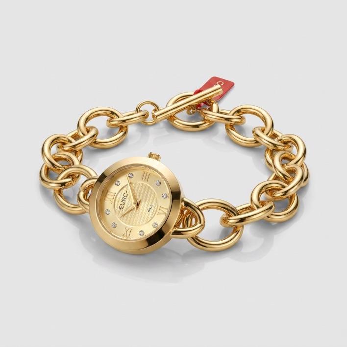 RELOGIO EURO FEMININO DOURADO PULSEIRA DE ELOS COM ENCAIXE EM FECHO EU2035YYD/4D - COR AÇO DOURADO
