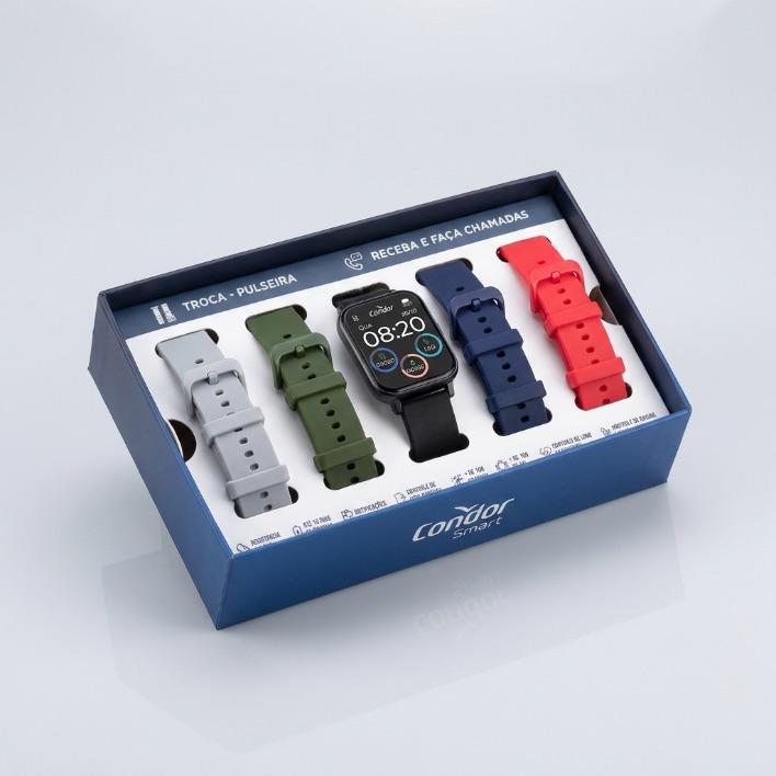 RÉLOGIO SMART WATCH CONDOR PRETO TROCA PULSEIRA ACOMPANHA + 4 PULSEIRA AVULSA