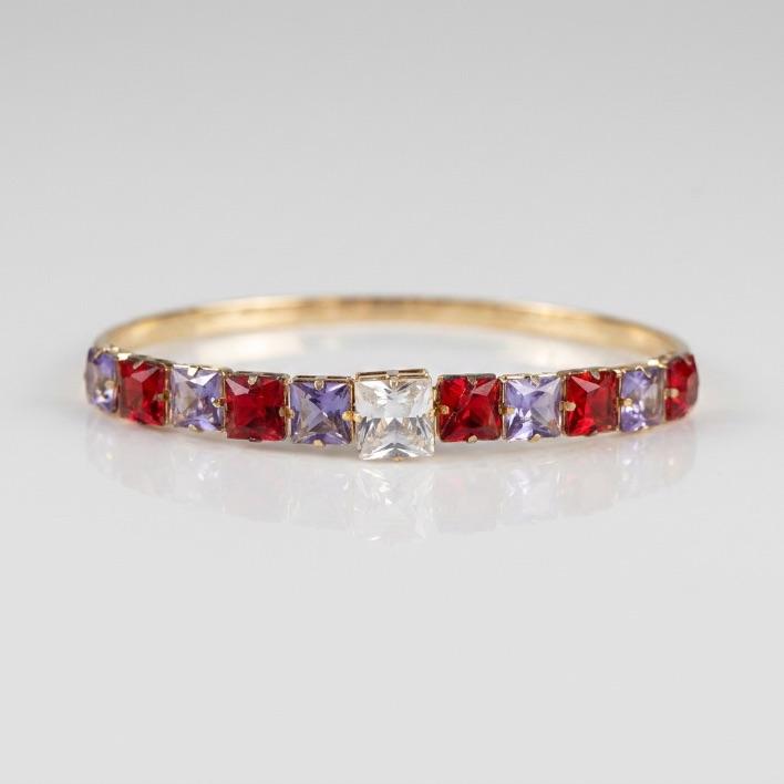 TIARA PEDRAS QUADRADA COLORS   VERMELHA DE FERRO- BANHADO A OURO 18K