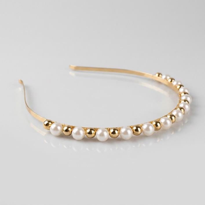 TIARA PÉROLA BRANCA E PÉROLA BRILHANTE  - BANHADO A OURO 18K