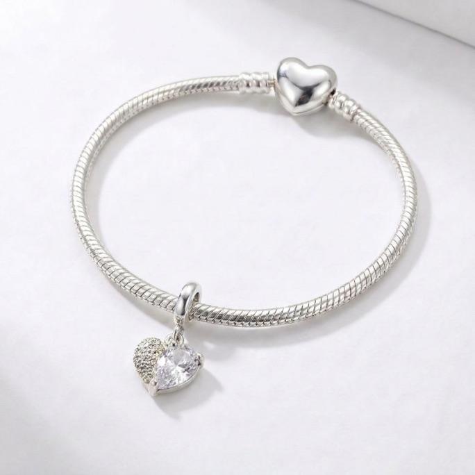 BERLOQUE PENDURADO CORAÇÃO METADE GOTA COM ZIRCONIA CRISTAL-PRATA 925