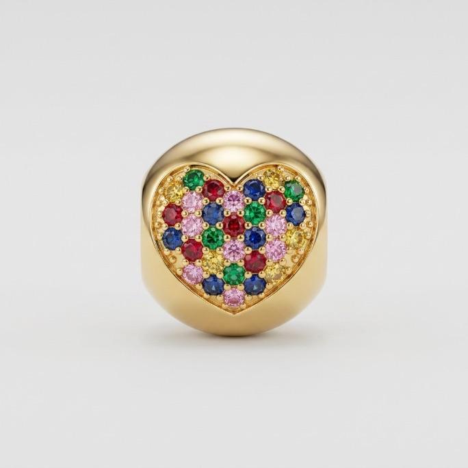 BERLOQUE SEPARADOR REDONDO CORAÇÃO CRAVEJADO MICRO ZIRCONIA COLORIDA- BANHADO A OURO 18K