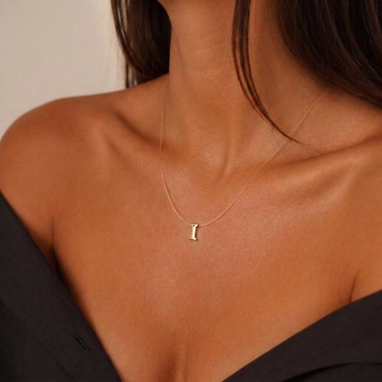 CORRENTE FIO DE SILICONE COM PINGENTE  INICIAL I SIMPLES  - BANHADO A OURO 18K