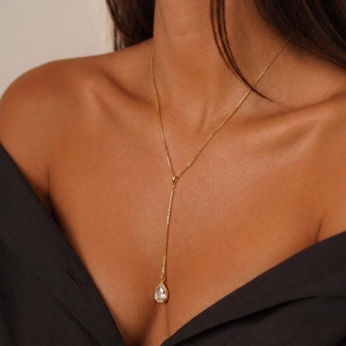 CORRENTE GRAVATINHA VENEZIANA COM GOTA CRISTAL E EXTENSOR  - BANHADO A OURO 18K