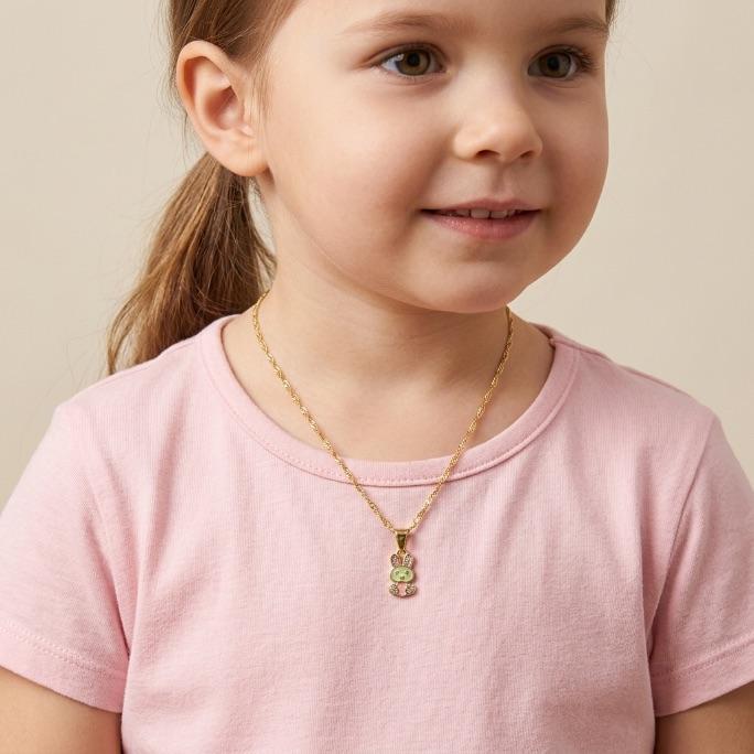 CORRENTE INFANTIL SINGAPURA 35CM COELHO RESINADO - BANHADO A OURO 18K