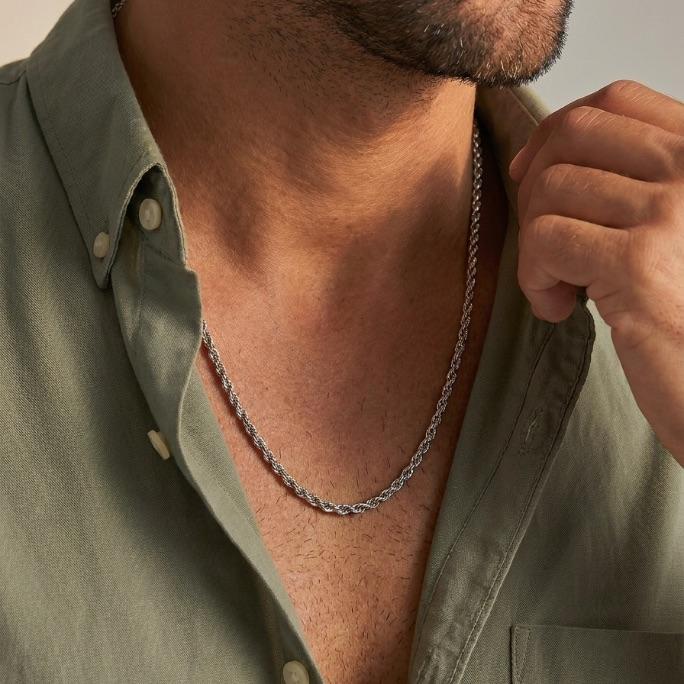 CORRENTE MASCULINA CORDÃO BAIANO GROSSO FECHO MOSQUETÃO 60CM- BANHADO A RÓDIO BRANCO