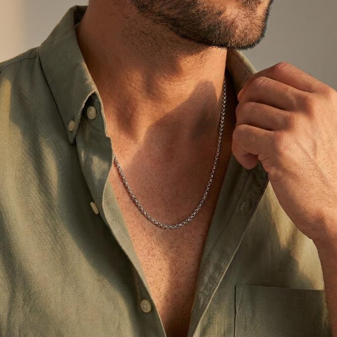 CORRENTE MASCULINA ELO CARTHIE CADIADINHO MÉDIO 60CM- BANHADO A RÓDIO BRANCO