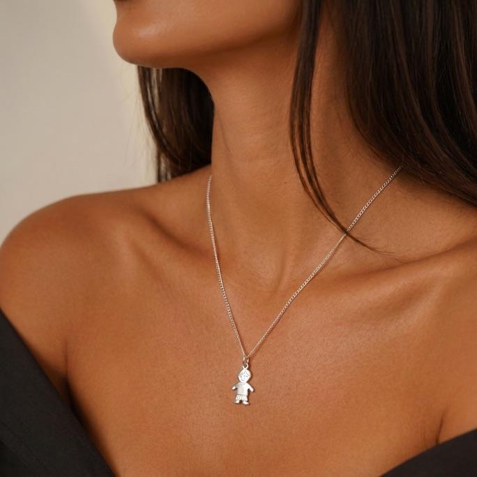 CORRENTE VENEZIANA  BONECO PEQUENO MENINO LISO COM EXTENSOR - BANHADO A PRATA 925