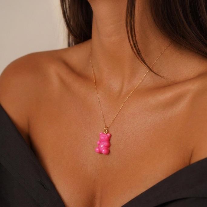 CORRENTE VENEZIANA  COM PINGENTE URSINHO PINK - BANHADO A OURO 18K