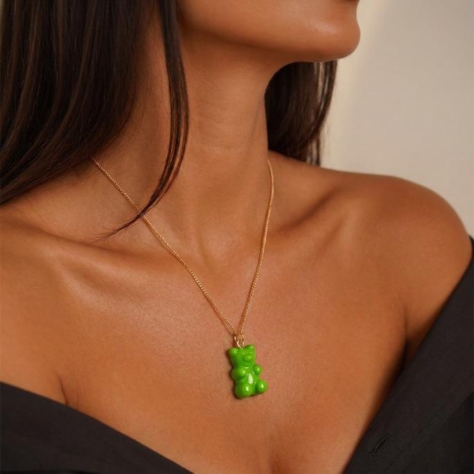 CORRENTE VENEZIANA  COM PINGENTE URSINHO VERDE- BANHADO A OURO 18K