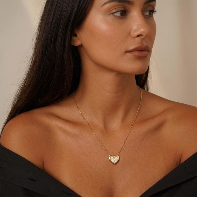 CORRENTE VENEZIANA CORAÇÃO CRAVEJADA COM MICRO ZIRCÔNIA CRISTAL  - BANHADO A RÓDIO BRANCO