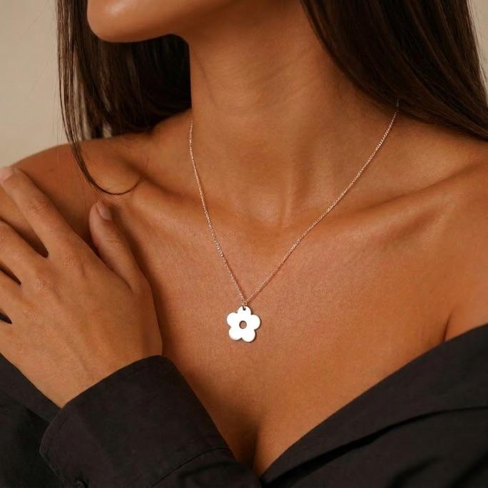 CORRENTE VENEZIANA  FLOR VAZADO LISO COM EXTENSOR - BANHADO A PRATA 925