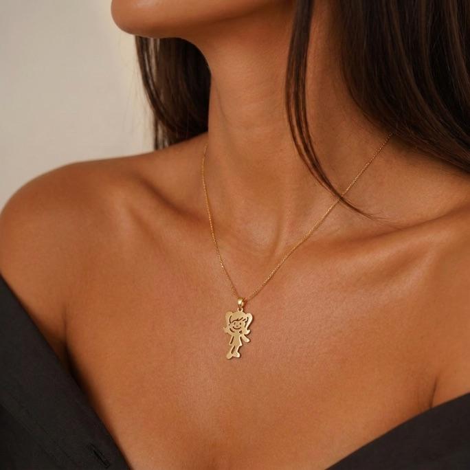 CORRENTE VENEZIANA PINGENTE DESENHO MENINA LISO COM EXTENSOR  - BANHADO A OURO 18K