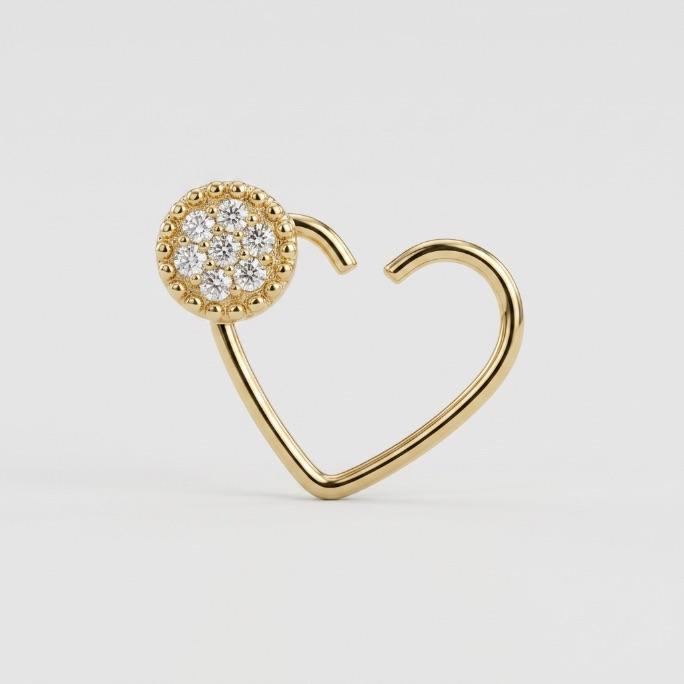 PIERCING ARGOLA CORAÇÃO COM BOLINHA CRAVEJADA ZIRCONIA LADO DIREITO- BANHADO A OURO 18K
