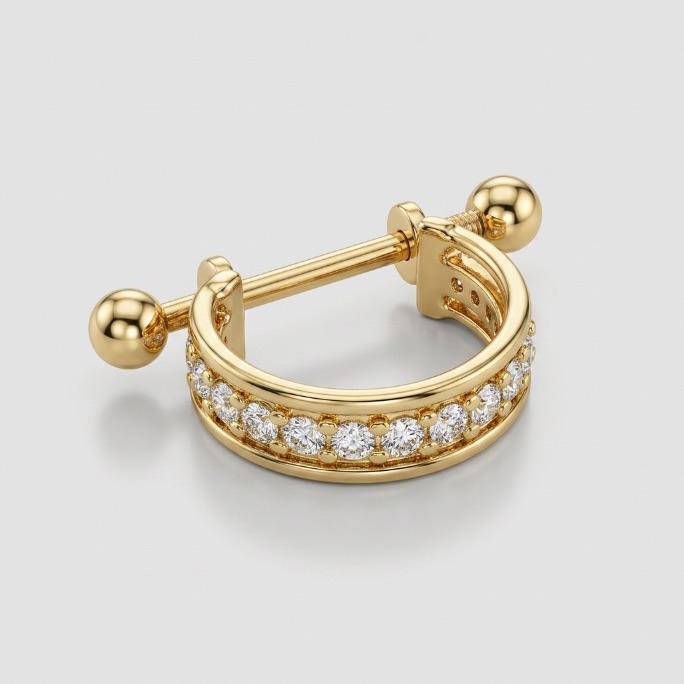 PIERCING CONCH 2 FILEIRA LISAS/ 1 ZIRCONIA   - BANHADO A OURO 18K