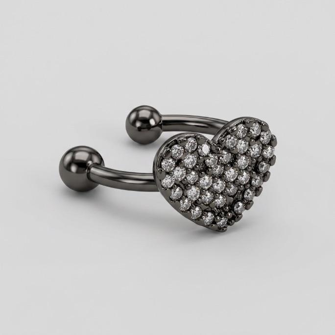 PIERCING FAKE CORAÇÃO CRAVEJADO - BANHADO A RÓDIO NEGRO