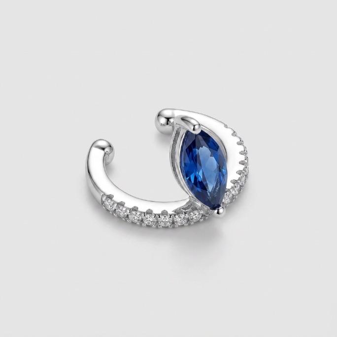 PIERCING FAKE FILEIRA ZIRCONIA CRISTAL E PEDRA AZUL - BANHADO A RÓDIO BRANCO