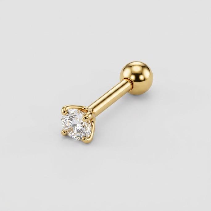 PIERCING PINO PONTO DE LUZ ZIRCONIA FRONTAL COM TARRACHA BOLINHA 6MM -  BANHADO OURO 18K
