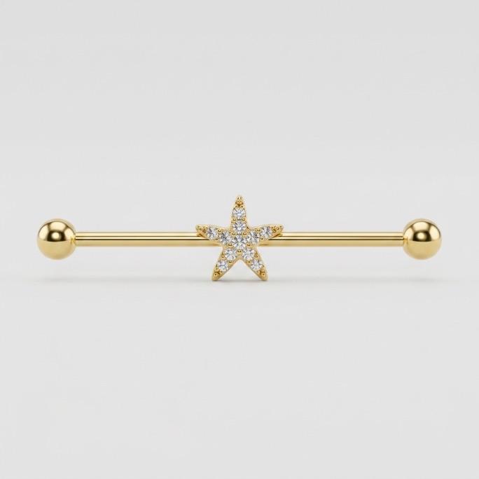 PIERCING TRANSVERSAL ESTRELA DO MAR COM ZIRCONIA - BANHADO A OURO 18K