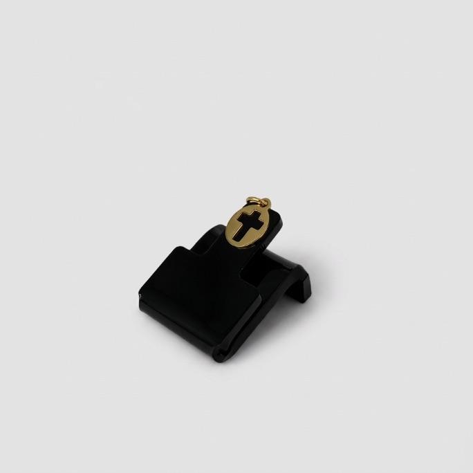 PINGENTE MINI CRUCIFIXO REDONDO VAZADO- BANHADO A OURO 18K