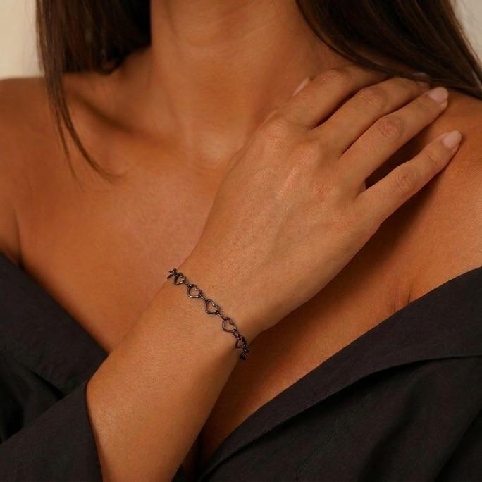 PULSEIRA CORRENTE CORAÇÃO VAZADO- BANHADO A RÓDIO NEGRO