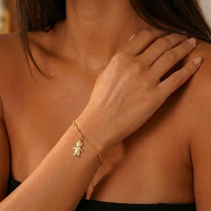 PULSEIRA ELO PORTUGUES FINO COM MENINO LISO PEQUENO- BANHADO A OURO 18K