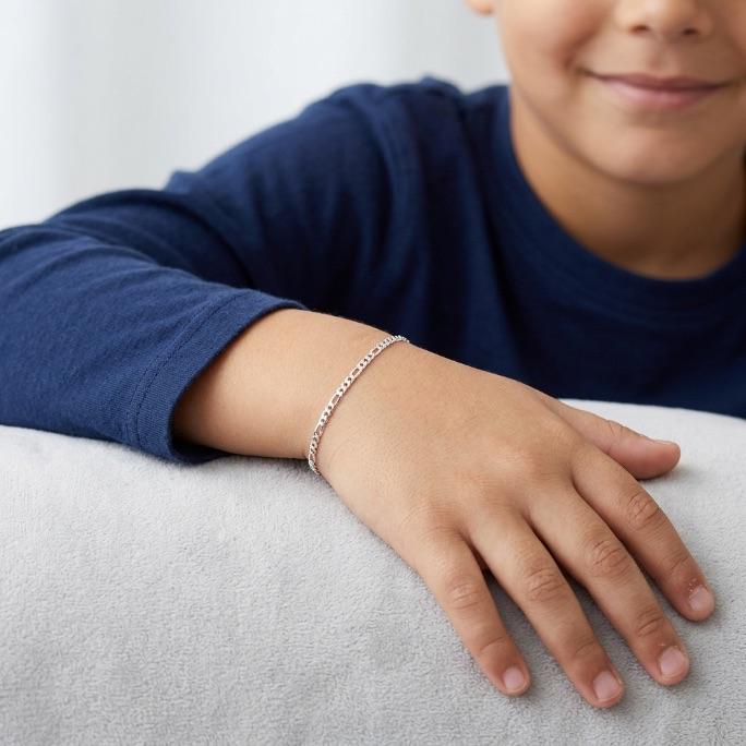 PULSEIRA INFANTIL MASCULINA 3X1 MÉDIA FECHO MOSQUETÃO - BANHADO A RÓDIO BRANCO
