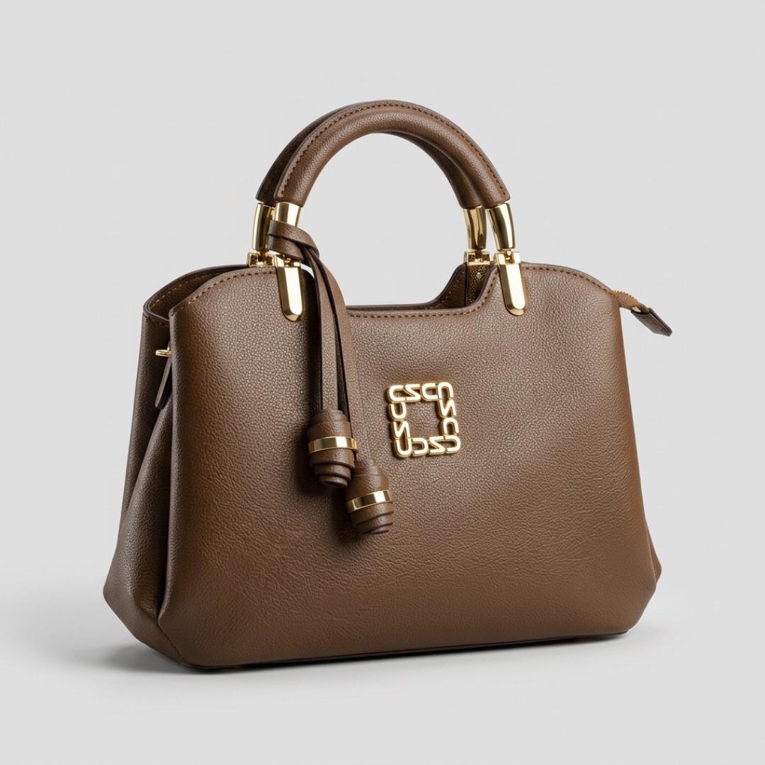 BOLSA CAFÉ QUADRADA PEQUENA MONOGRAMA CHENSON  ALÇA DE MÃO COURO + ALÇA REMOVIVEL + CHAVEIRO FAVO CHENSON