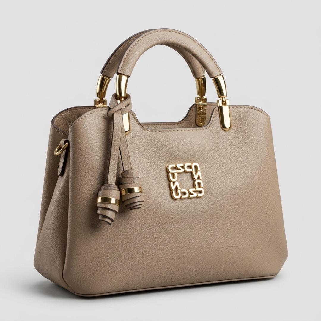 BOLSA CREME QUADRADA PEQUENA MONOGRAMA CHENSON  ALÇA DE MÃO COURO + ALÇA REMOVIVEL + CHAVEIRO FAVO CHENSON