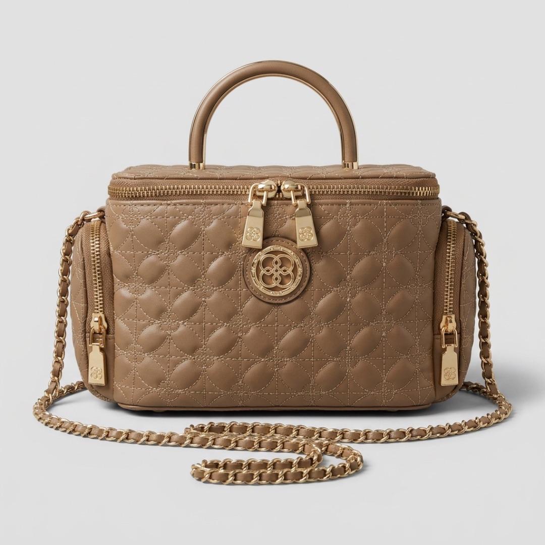 BOLSA MARROM BAÚ MONOGRAMA ALÇA CORRENTE  CHENSON