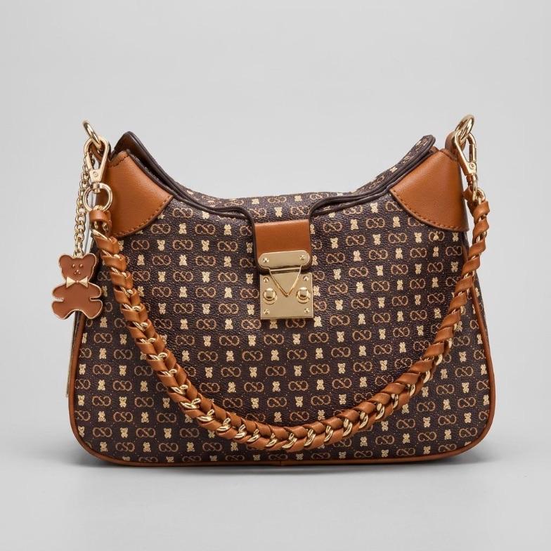 BOLSA MARROM/CARAMELO COM  MONOGRAMA  + ALÇA REMOVÍVEL E CHAVEIRO URSO CHENSON