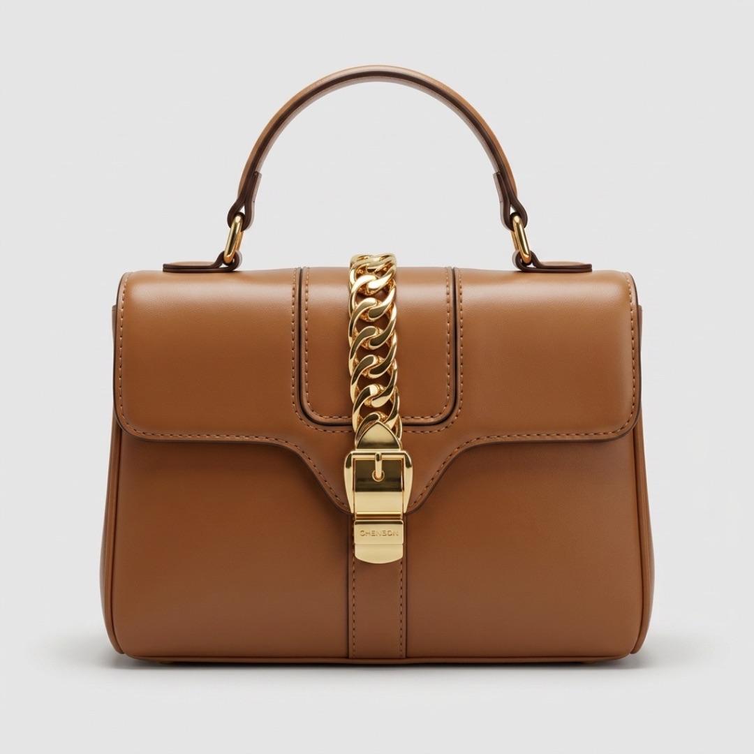 BOLSA MARROM COM FECHO CORRENTE + ALÇA REMOVIVEL CHENSON