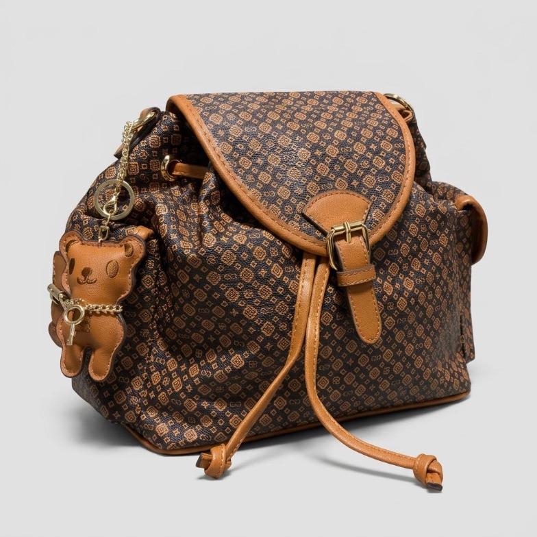 BOLSA MARROM SACO  MONOGRAMA  + ALÇA REMOVÍVEL E CHAVEIRO URSO CHENSON