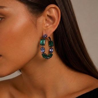 BRINCO ARGOLA COM ZIRCONIA COLORS- BANHADO A RÓDIO NEGRO