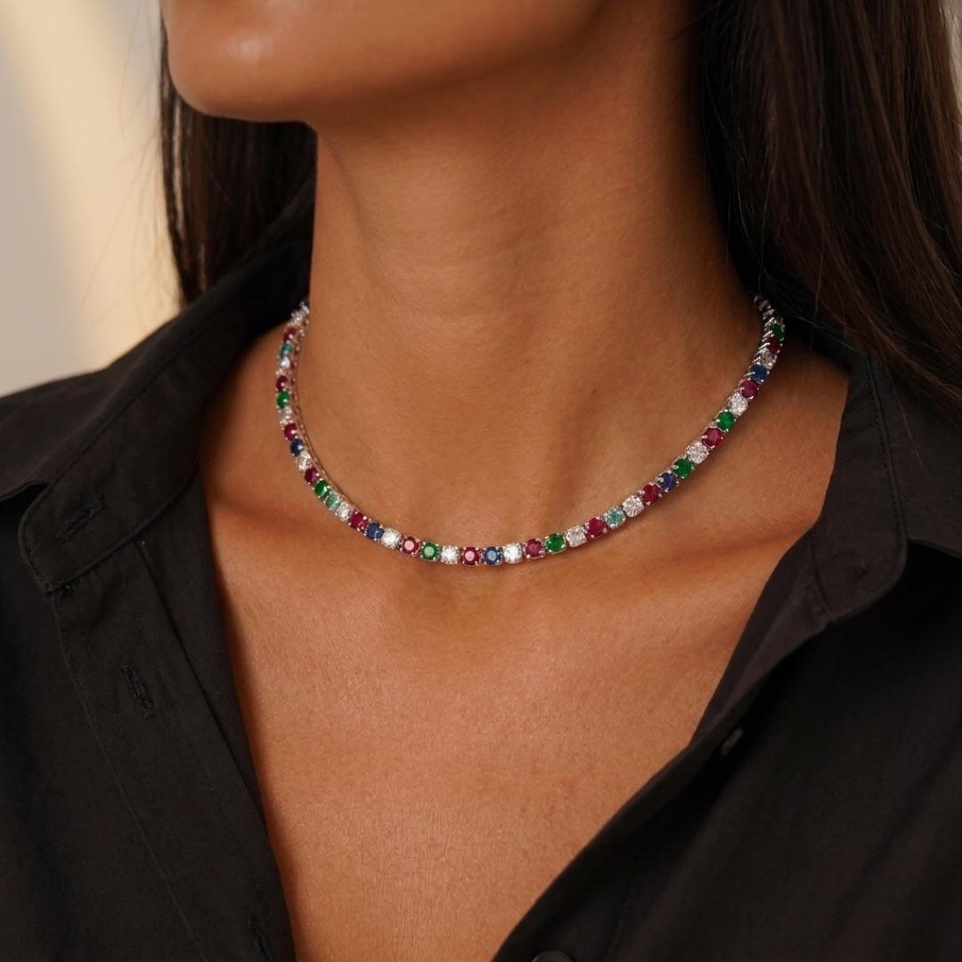 CHOKER RIVIERA PEDRA COLORS COM EXTENSOR - BANHADO A PRATA 925