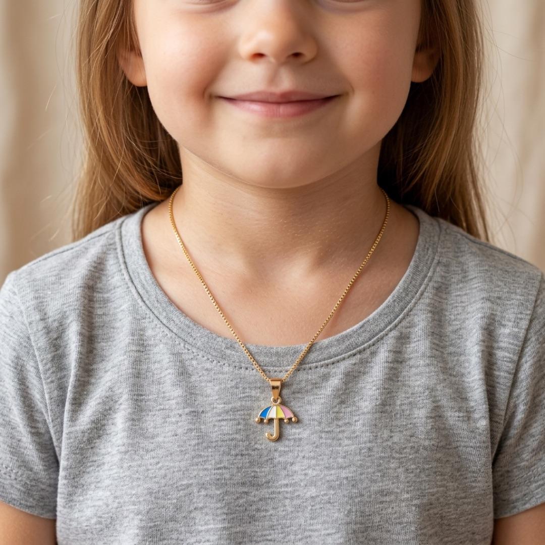 CORRENTE INFANTIL 45CM GUARDA-CHUVA RESINADO - BANHADO A OURO 18K