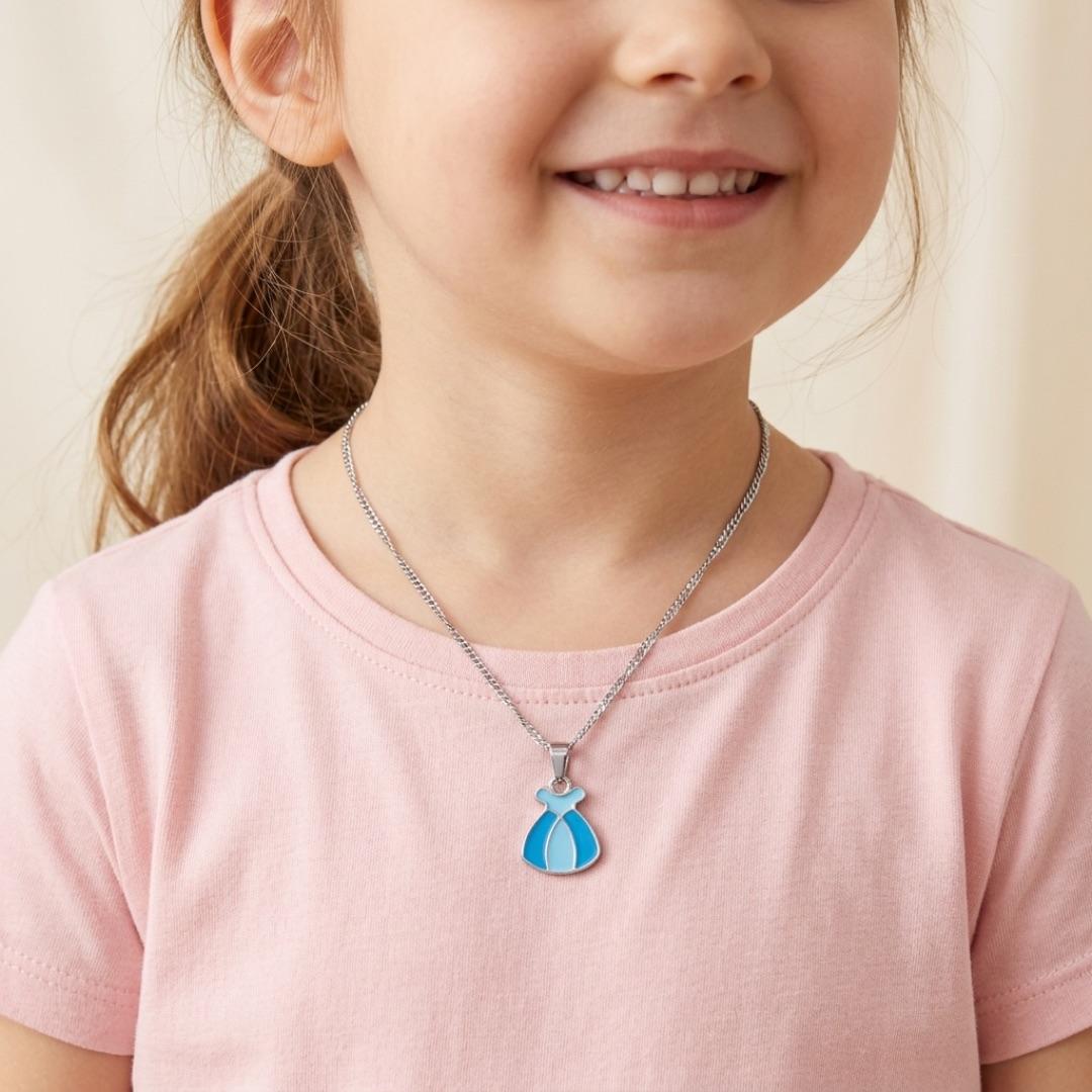 CORRENTE SINGAPURA INFANTIL VESTIDO PRINCESAS AZUL - BANHADO  A RÓDIO BRANCO